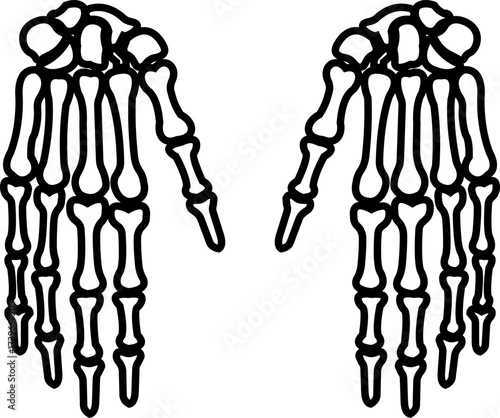 Human hands fingers bone skeleton icon isolated on transparent background in black style, anatomy tibia femur hand bones medical vector illustration design element