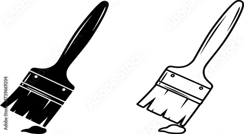 Paint brush icon vector outline and solid illustration