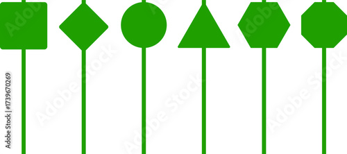 green traffic sign. empty signboard template. Blank road warning symbol collection