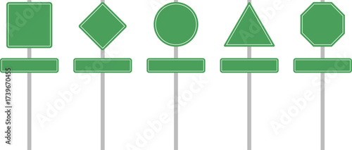 green traffic sign. empty signboard template. Blank road warning symbol collection