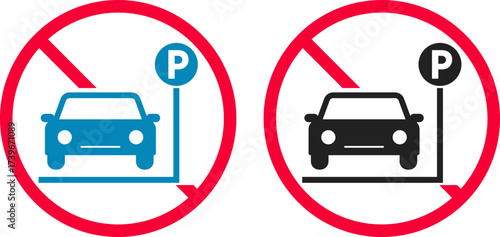 No Parking area icon set. Prohibited Car parking symbol. Parking area icon with Prohibited sign collection