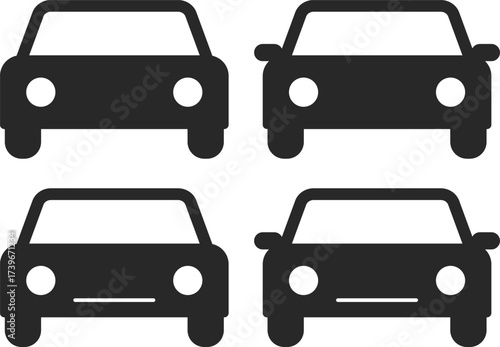 Car Icon Set. front side cars symbol different style