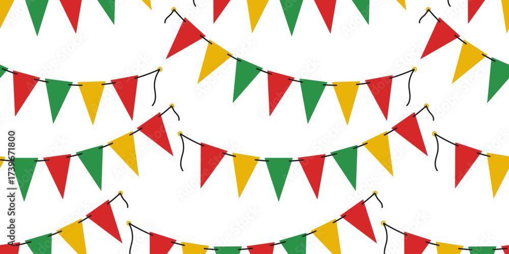 Fototapeta premium Triangular Pennant Garland Seamless Pattern Mexican or Pan African Holidays Background Banner Format