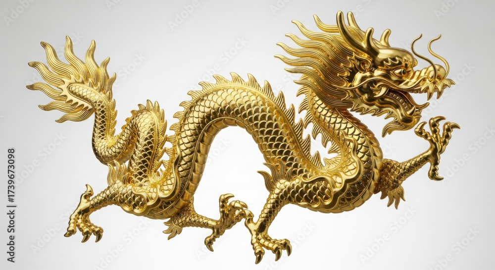 Fototapeta premium Ancient Golden Dragon Sculpture Majestic Mythical Creature