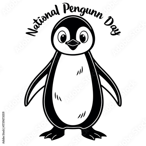 Black color National Penguin Day Design, Solid White Background (4).eps