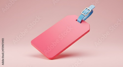 Pink Luggage Tag Mockup on Pink Background - 3D Render