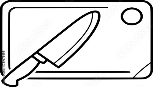 cutting board icon vector. kitchen cutting board with knife outline illustration