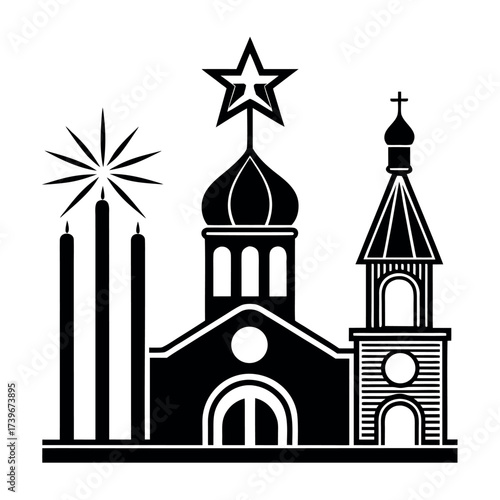 Black color Orthodox Christmas Day Design, Solid White Background (3).eps