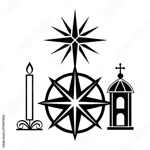 Black color Orthodox Christmas Day Design, Solid White Background (9).eps