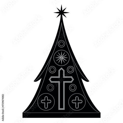 Black color Orthodox Christmas Day Design, Solid White Background (13).eps
