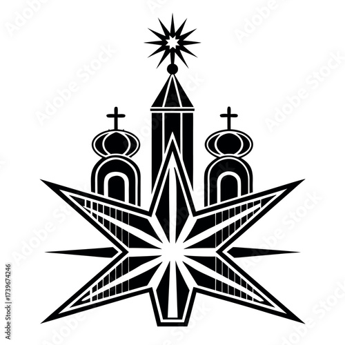 Black color Orthodox Christmas Day Design, Solid White Background (18).eps