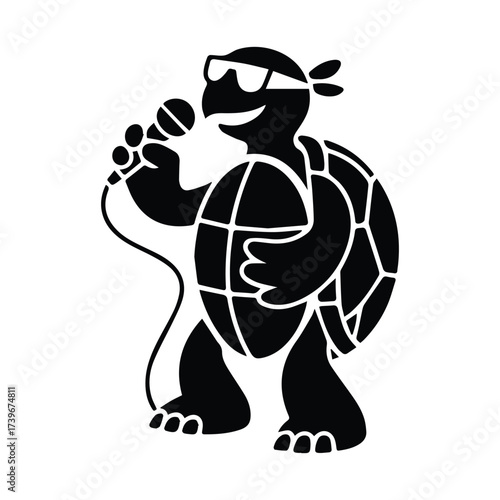 Cool turtle rock star singing performance with sunglasses microphone silhouette concept silhouette
