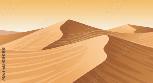 Desert dunescape sand ridges under a beige sky featuring light and dark brown shades