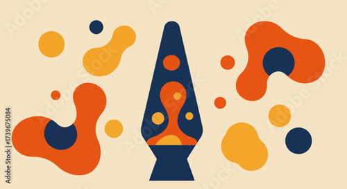 Retro lava lamp illustration with orange blobs on a beige background