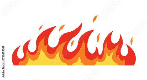 Vector art depicts stylized flames yellow at the base transitioning to orange and red as they rise on a white background