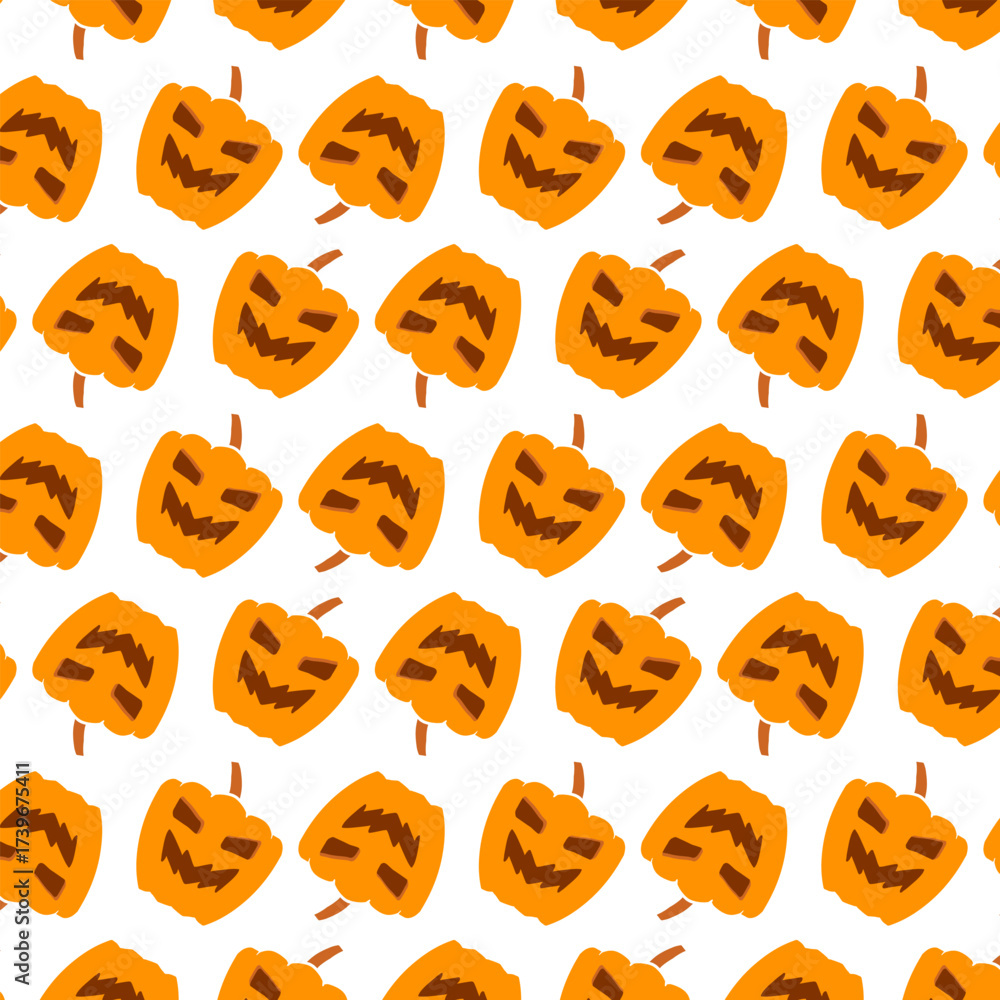Halloween seamless pattern with pumpkins on white background
