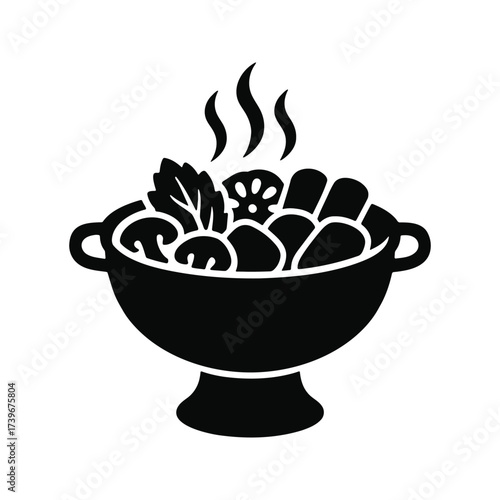 Vector silhouette of a hot pot with steam.