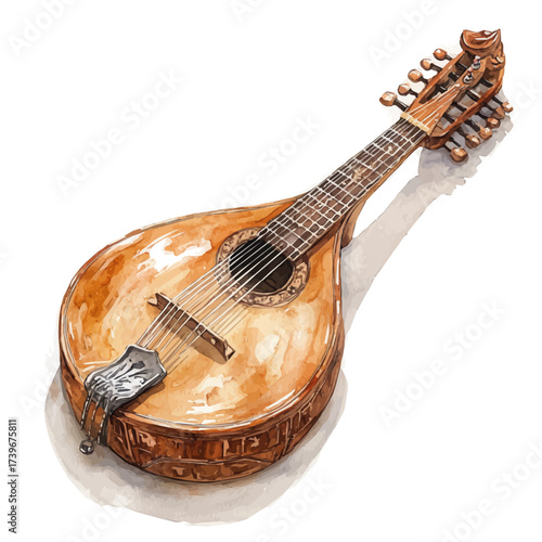 watercolor of Mandolin, vector, isolated on a white background.