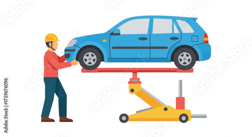 Auto repair with mechanic illustration showcasing car maintenance and mechanical assistance