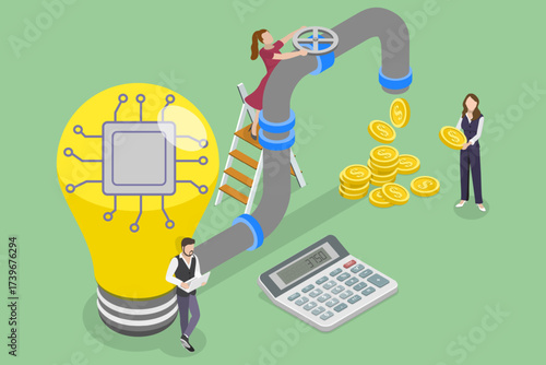3D Isometric Flat Vector Illustration of Innovation Pipeline, Ways To Generate Revenue, Business Ideas For Profitable Monetization Opportunities