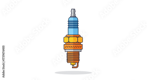 Illustration of a car spark plug on a white background with a simple design style