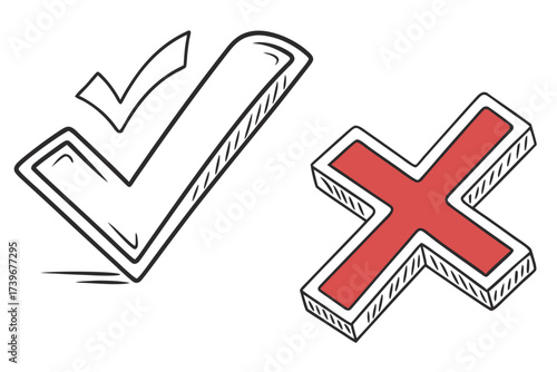 A checkmark next to a red cross illustration