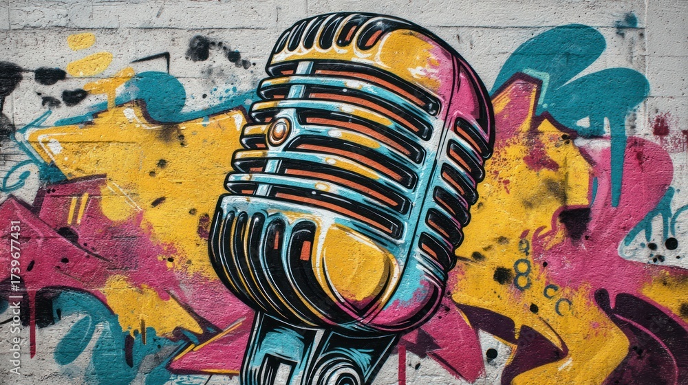 Obraz premium Colorful street art graffiti texture on a brick city wall