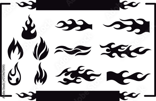 Realistic Fire and Flames Vector Illustration – Hot Burning Flame Elements for Heat, Energy, and Explosion Design Concepts