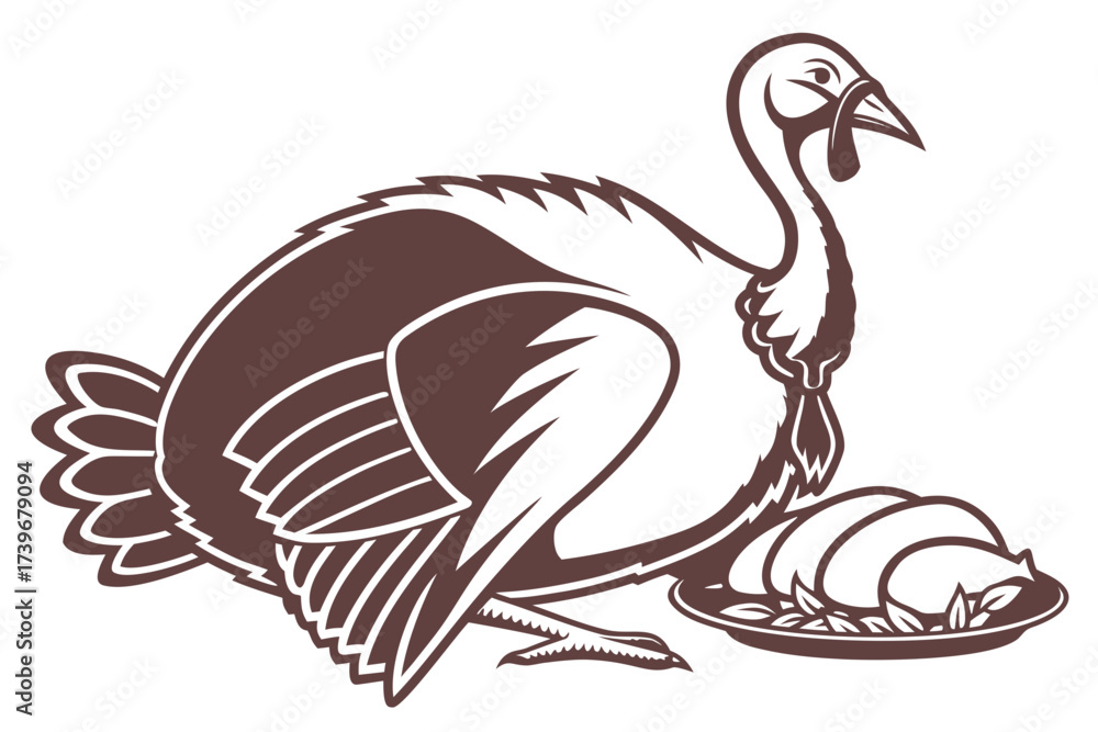 Fototapeta premium Roasted Turkey in Vector Silhouette for Thanksgiving Holiday