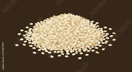 A pile of sesame seeds on a brown background
