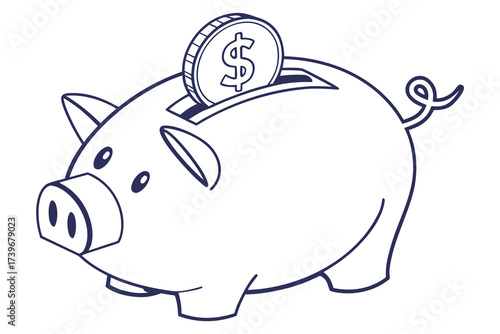 Piggy bank with coin being deposited into savings