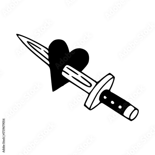 sword through heart line art illustration