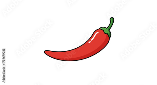 A red chili pepper with a green stem curved and cartoonish