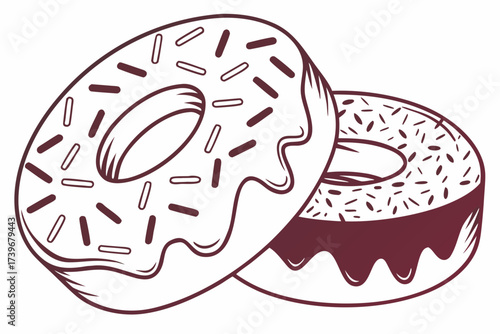 Two donuts with sprinkles in a simple outline design