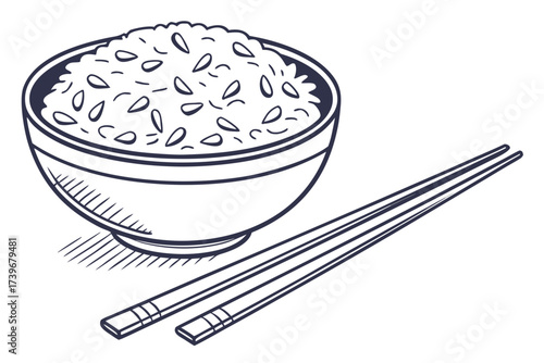 White Rice in a Bowl with Chopsticks
