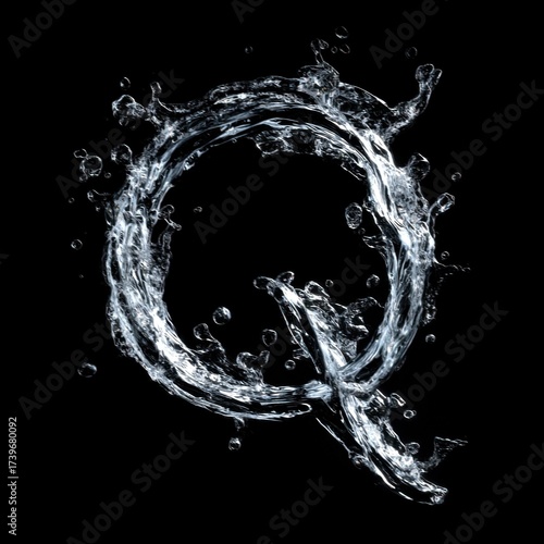 Letter Q Realistic Water Letters Overlays Collection for Commercial Use with Transparent Background and Customizable Text in Various Fonts and Styles