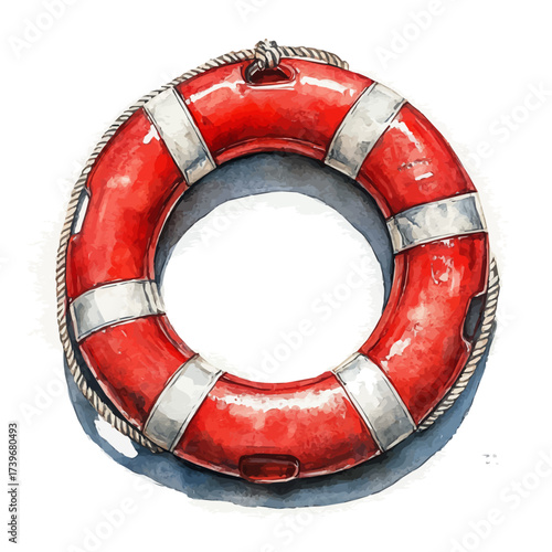 Lifebuoy, watercolor vector, isolated on a white background.