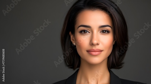 Portrait of a Confident Woman with Brown Hair and Eyes
