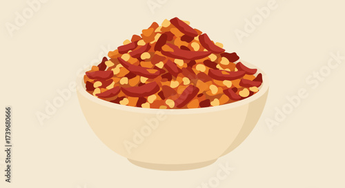 Crushed red pepper flakes fill a bowl