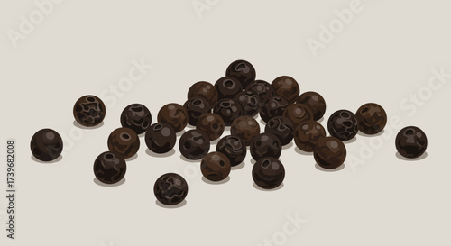 Pile of black peppercorns scattered on a flat neutral surface