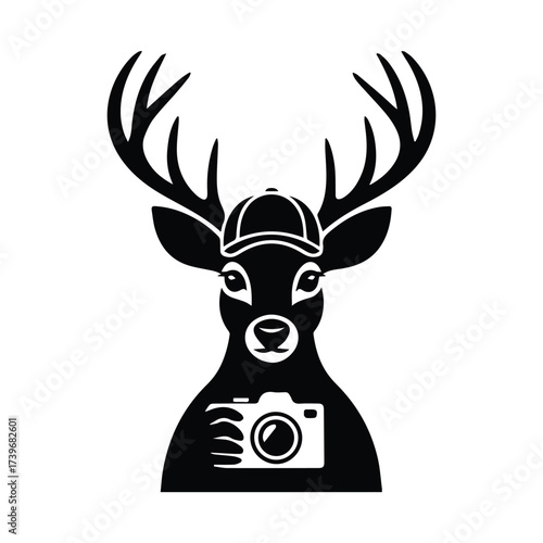 Whitetail deer silhouette with antlers wearing baseball cap holding camera capturing nature photography silhouette