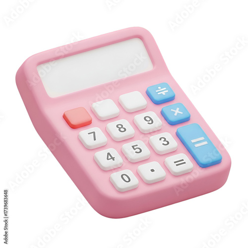 Pink calculator with buttons and screen isolated on transparent background