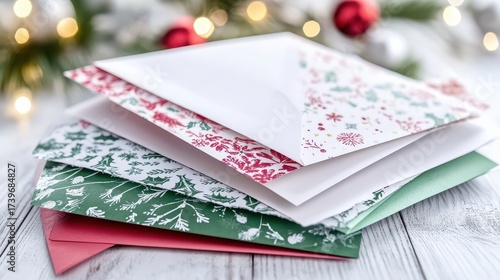 Christmas cards in a stack with festive holiday designs