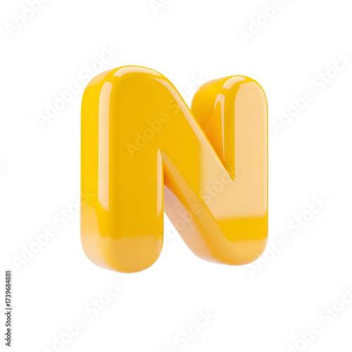 Yellow letter n isolated on transparent background