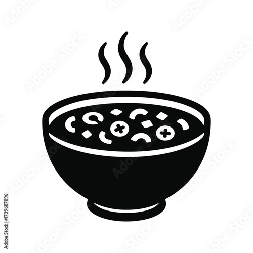 Vector silhouette of a bowl of soup with steam.