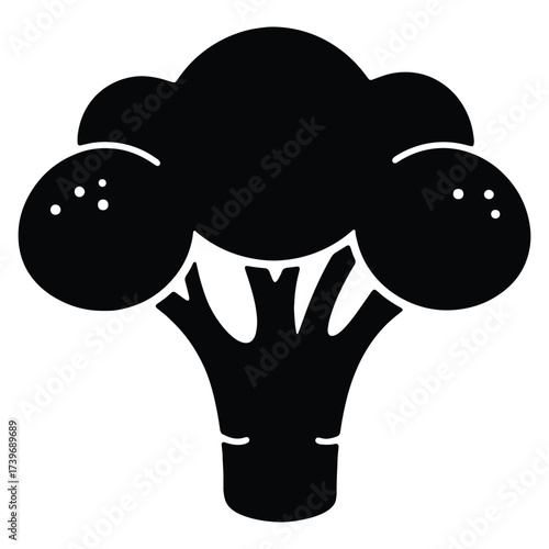 Black silhouette of broccoli a healthy nutritious vegetable on white background