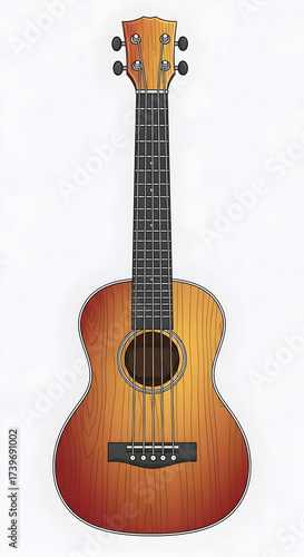 Illustration of Bass Ukulele Instrument with Wood Grain Finish