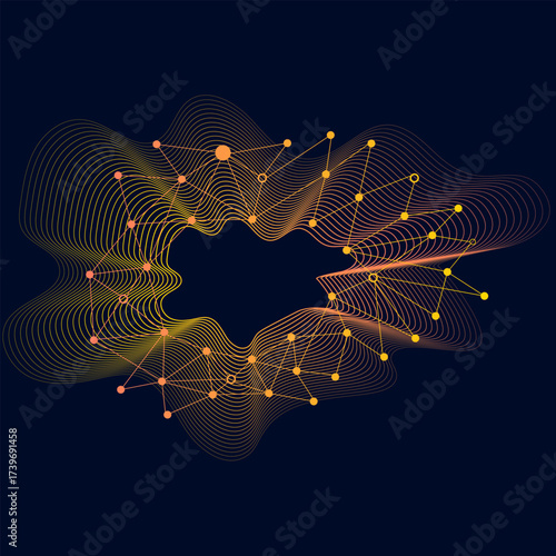 Abstract tech network connection dots. Digital technology and big data analysis background.Global network connection banner design template.