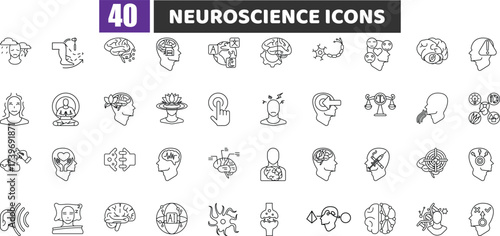 Neuroscience and Mind Icons Set - Brain, Cognitive Health, and Psychology Vector Collection