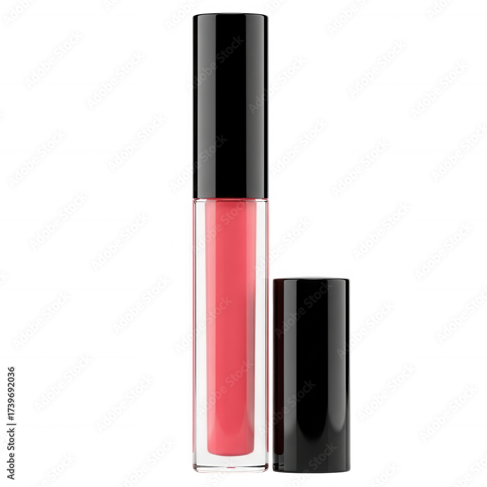 Obraz premium Glossy coral lip gloss container isolated on a transparent background